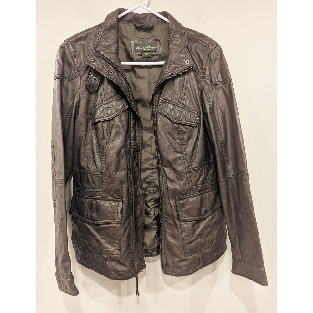 Eddie Bauer Dark Brown 100% Lamb Leather Jacket Size Small